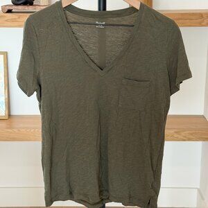 Madewell Whisper Cotton V-Neck Pocket Tee - Foliage Green - M